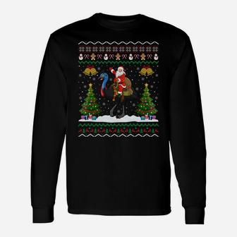 Ugly Cassowary Xmas Gift Santa Riding Cassowary Christmas Sweatshirt Unisex Long Sleeve | Crazezy UK