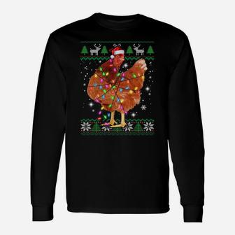Ugly Christmas Chicken Santa Hat Lights Sweater Xmas Gift Sweatshirt Unisex Long Sleeve | Crazezy DE
