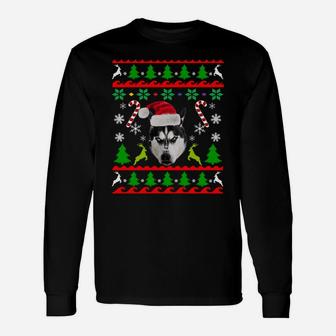 Ugly Christmas Design Style Husky In Santa Hat Xmas Gift Sweatshirt Unisex Long Sleeve | Crazezy CA