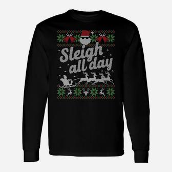 Ugly Christmas Sweater Santa Sleigh All Day Sweatshirt Unisex Long Sleeve | Crazezy DE