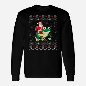 Ugly Frogs Xmas Gift Funny Santa Riding Frog Christmas Sweatshirt Unisex Long Sleeve | Crazezy