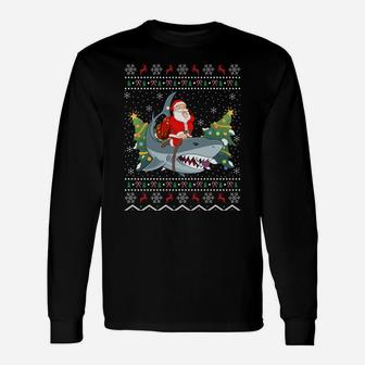 Ugly Shark Xmas Gift Funny Santa Riding Shark Christmas Sweatshirt Unisex Long Sleeve | Crazezy DE