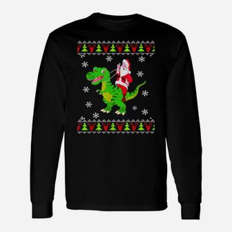 Ugly Sweater Santa Riding Dinosaur Christmas Rex Unisex Long Sleeve | Crazezy