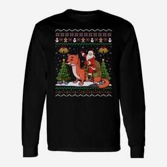 Ugly Weasel Lover Xmas Gift Santa Riding Weasel Christmas Sweatshirt Unisex Long Sleeve | Crazezy