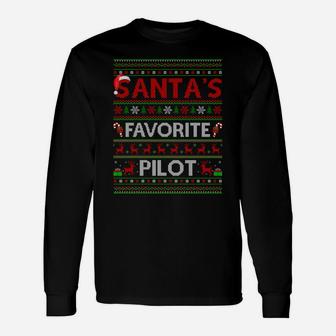 Ugly Xmas Lighting Santa's Favorite Pilot Christmas Sweatshirt Unisex Long Sleeve | Crazezy AU