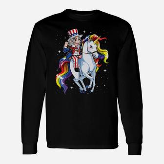 Uncle Sam Riding Unicorn 4Th Of July Mericorn Rainbow Long Sleeve T-Shirt - Monsterry AU