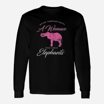 Never Underestimate A Woman Who Loves Elephants Long Sleeve T-Shirt - Thegiftio