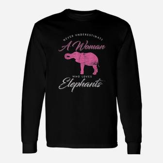 Never Underestimate A Woman Who Loves Elephants Long Sleeve T-Shirt - Thegiftio