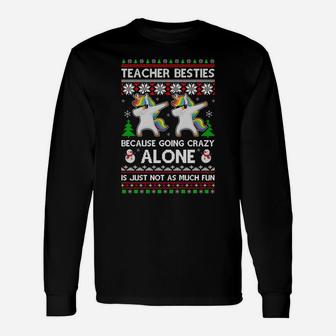 Unicorn Dabbing Teacher Besties Ugly Christmas Xmas Sweatshirt Unisex Long Sleeve | Crazezy