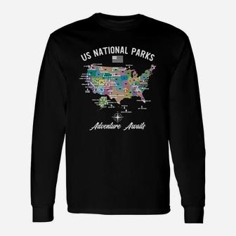 Us National Parks Map Long Sleeve T-Shirt - Thegiftio UK