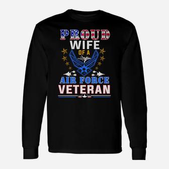 Us Proud Air Force Wife With American Flag Gift Veteran Unisex Long Sleeve | Crazezy