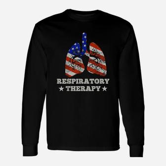 USA American Flag Respiratory Therapist Therapy Lungs Long Sleeve T-Shirt - Seseable