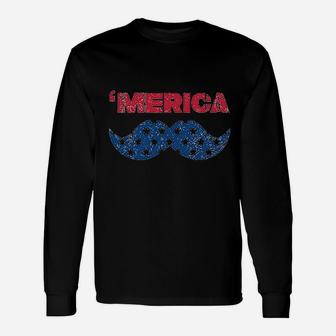 Usa Flag Mustache America Long Sleeve T-Shirt - Thegiftio UK
