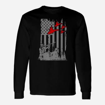 Usa Flag Patriotic Duck Hunting Shirt Waterfowl Geese Father Unisex Long Sleeve | Crazezy DE
