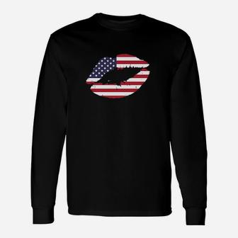 Usa Lips Kiss American Flag United States Pride 4Th Of July Long Sleeve T-Shirt - Monsterry