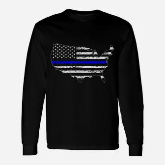 Usa Thin Blue Line American Flag Patriotic Police Supporter Blue Lives Matter Unisex Long Sleeve | Crazezy DE