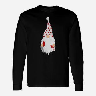 Valentine Gnome Drinking Wine Gnome Wine Bottle Wine Glass Long Sleeve T-Shirt - Monsterry