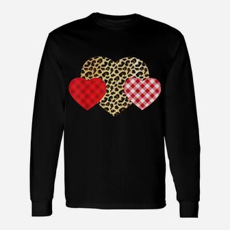 Valentine Hearts Love Leopard Plaid Vintage Apparel Long Sleeve T-Shirt - Monsterry