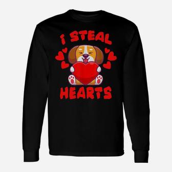 Valentine I Steal Hearts Puppy And Dogs Lovers Long Sleeve T-Shirt - Monsterry UK