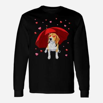 Valentines Beagle Dog Raining Hearts Valentine's Day Long Sleeve T-Shirt - Monsterry