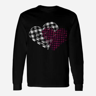 Valentines Day Buffalo Plaid Love Hearts Long Sleeve T-Shirt - Monsterry UK