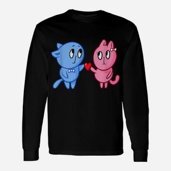 Valentines Day For Him Or Her With Cats And Heart Long Sleeve T-Shirt - Monsterry DE
