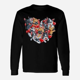 Valentines Day French Bulldog Heart Dog Long Sleeve T-Shirt - Monsterry