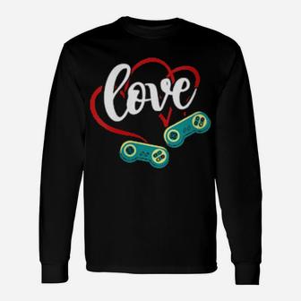 Valentine's Day Game Controllers Heart Cute Gaming Long Sleeve T-Shirt - Monsterry UK