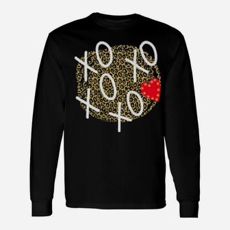 Valentine's Day Hugs Kisses Leopard Print Long Sleeve T-Shirt - Monsterry DE