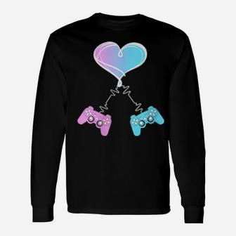 Valentine's Day Video Gamer Heart & Game Controllers Long Sleeve T-Shirt - Monsterry DE