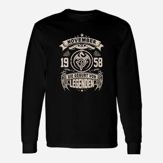 Vintage 1958 Geburtstags-Legenden Langarmshirts, Retro Design Unisex Schwarz - Seseable