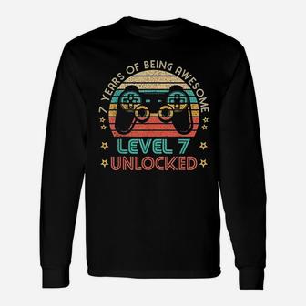 Vintage 7Th Birthday Level 7 Unlocked Funny Gamer Unisex Long Sleeve | Crazezy DE