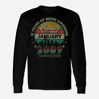 Vintage Born January 2009 12Th Birthday 12 Years Old Gifts Unisex Long Sleeve | Crazezy AU