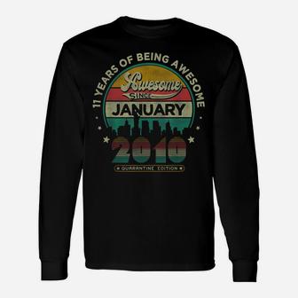 Vintage Born January 2010 11Th Birthday 11 Years Old Gifts Unisex Long Sleeve | Crazezy