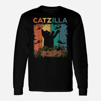 Vintage Catzilla T Shirt - Japanese Monster Funny - Cat Gift Unisex Long Sleeve | Crazezy CA