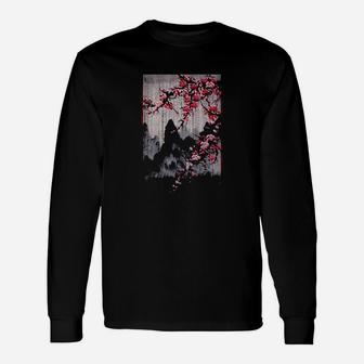 Vintage Cherry Blossom Woodblock Japanese Graphical Art Unisex Long Sleeve | Crazezy CA