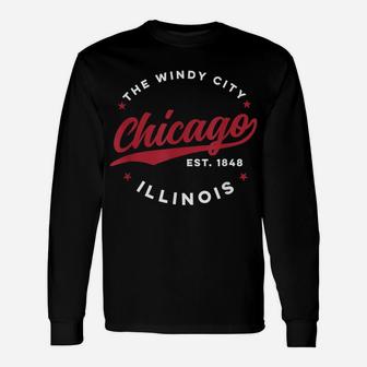Vintage Chicago Windy City Illinois Red Text Unisex Long Sleeve | Crazezy