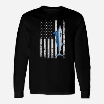Vintage Grunge American Usa Flag Patriotic Fish White Marlin Unisex Long Sleeve | Crazezy DE