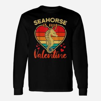 Vintage Heart Seahorse Is My Valentine Long Sleeve T-Shirt - Monsterry