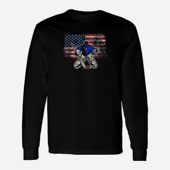 Vintage Ice Hockey Goalie Usa Flag Gift For Goalie Unisex Long Sleeve | Crazezy DE