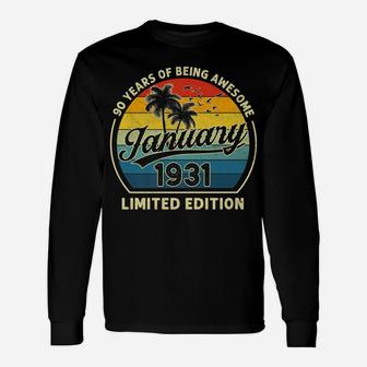 Vintage January 1931 Retro 90 Years Old 90Th Birthday Gift Unisex Long Sleeve | Crazezy