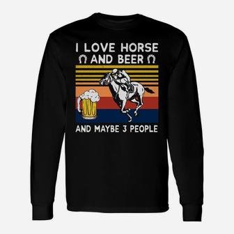 Vintage I Love Horse And Beer And Maybe 3 People Long Sleeve T-Shirt - Seseable