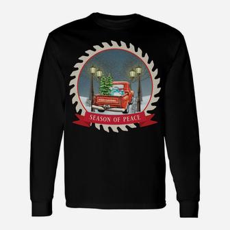 Vintage Old Red Truck Christmas Apparel Season Of Peace Unisex Long Sleeve | Crazezy