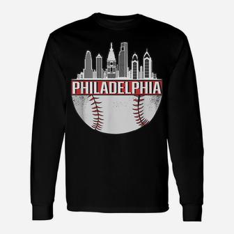 Vintage Philadelphia Baseball Skyline Retro Philly Cityscape Unisex Long Sleeve | Crazezy CA