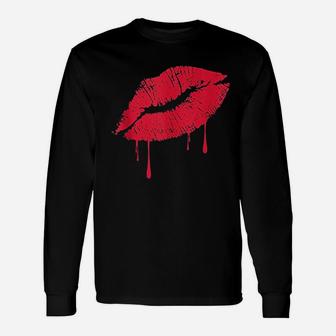 Vintage Red Lipstick Kiss Hot 80S Drip Lips Unisex Long Sleeve | Crazezy DE