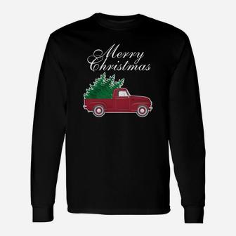 Vintage Red Truck Merry Christmas Tree Pajamas Pj Sweatshirt Unisex Long Sleeve | Crazezy CA