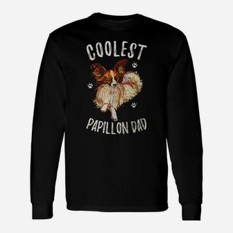 Vintage Retro Coolest Papillon Dad Funny Puppy Owner Lover Unisex Long Sleeve | Crazezy