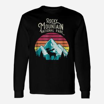 Vintage Retro Rocky Mountain National Park Moose T Shirt Unisex Long Sleeve | Crazezy