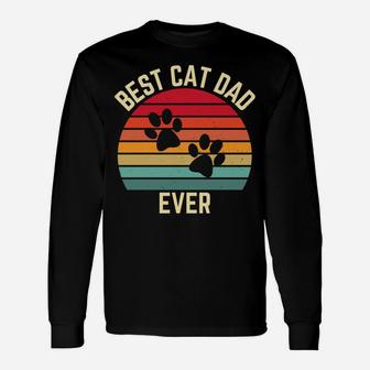 Vintage Retro Sunset Best Cat Dad Ever Kitten Lovers Gift Unisex Long Sleeve | Crazezy CA