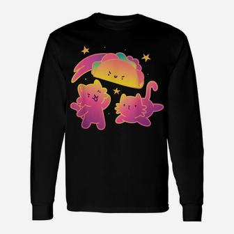 Vintage Retro Tacos And Cats In Sky Taco Cat Lovers Gifts Unisex Long Sleeve | Crazezy AU